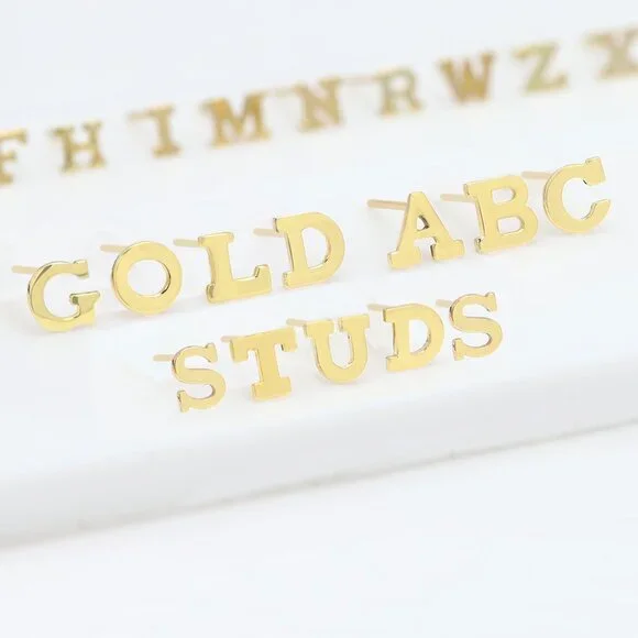 14k Gold Mini Alphabet Earrings Studs Sold as a Pair Fit for any Age - Picture 6 of 17